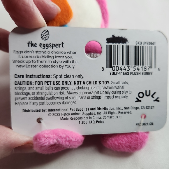 New Youly Easter Collection, Easterbunny Pink Eggspert 4 Inch Dog Toy - Picture 3 of 5